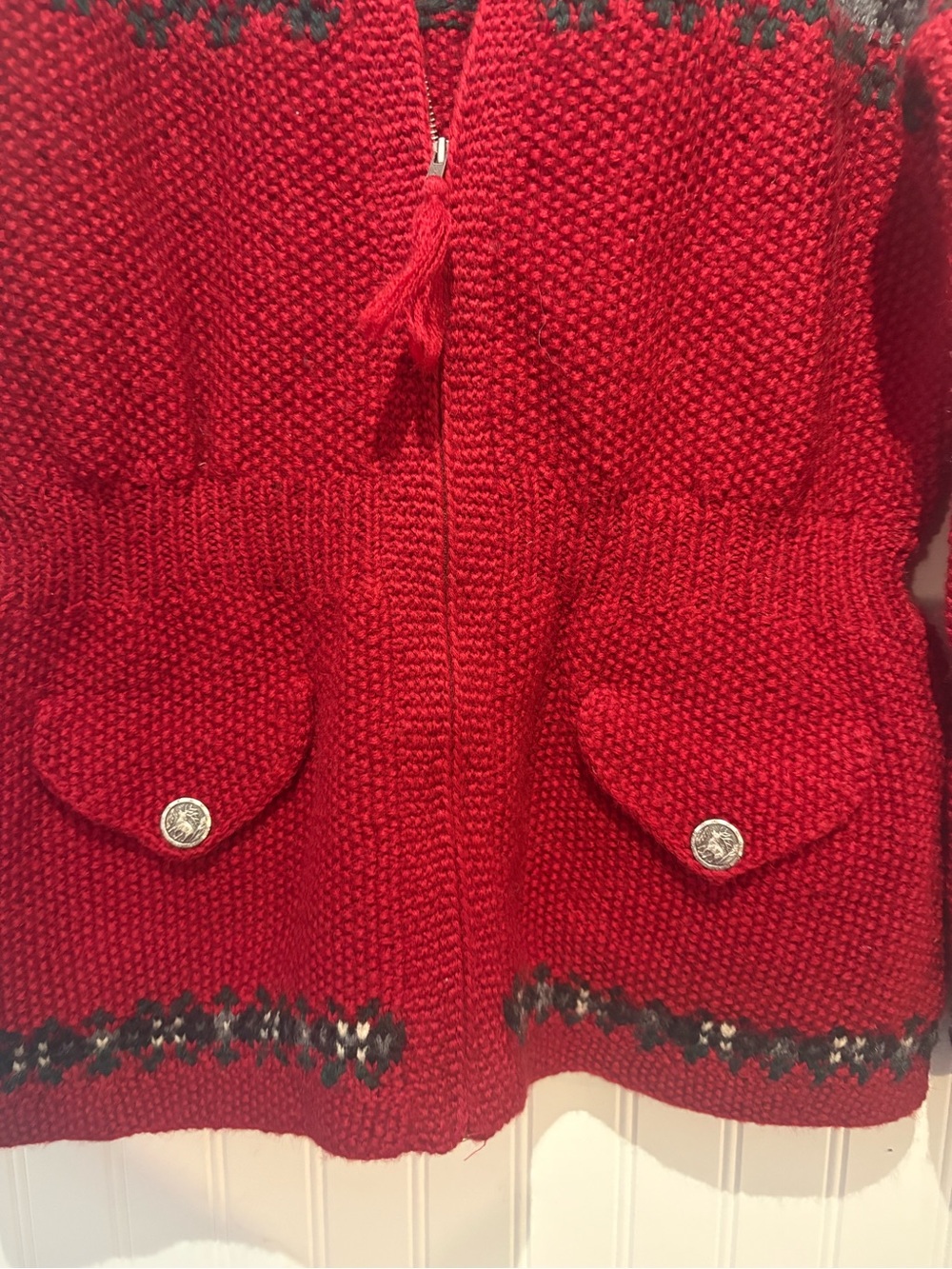 Lauren Ralph Lauren Red Fair Isle Zip-Up Hand Knit Cardigan - Picture 3 of 11